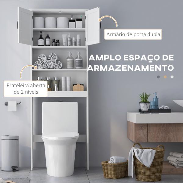 Móvel sobre Sanita Armário para Máquina de Lavar com 2 Portas Prateleiras Abertas e Ajustável 66x23x178 cm Branco