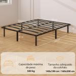 Estrutura de Cama 160x200 cm com Espaço de Armazenamento Abaixo e Ripas de Álamo Fácil de Montar Carga 350 kg Preto