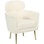 Poltrona Sala de Estar Individual em Borrego com Apoio para a Cabeça e Pés de Metal 71x65x90 cm Creme