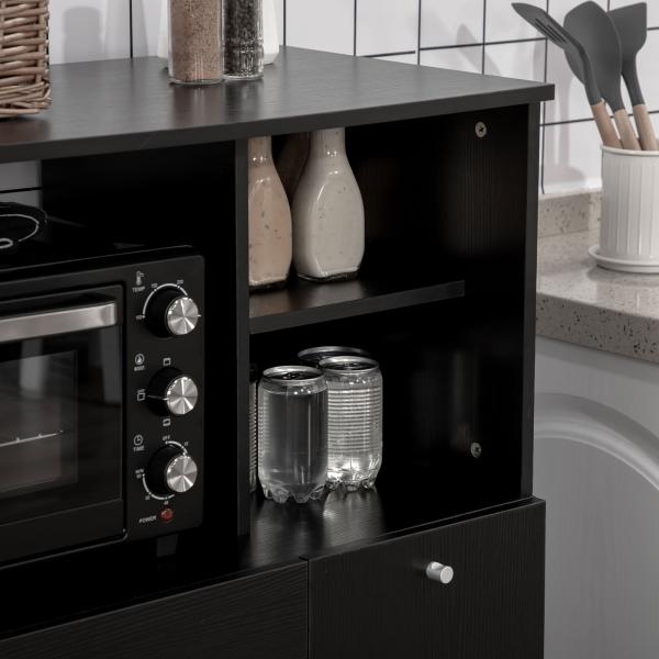 Aparador Auxiliar para Microondas Buffet de Cozinha com 2 Armários com Portas 1 Gaveta e Prateleiras 90x40x120 cm Preto