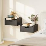 Conjunto de 2 Mesas de Cabeceira de Parede Flutuantes com 1 Gaveta para Quarto 40x30x19,5 cm Preto