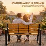 Banco de Jardim Exterior de 2 Lugares com Encosto e Assento Ripado em Madeira e Estrutura de Aço 136x54x82 cm Madeira