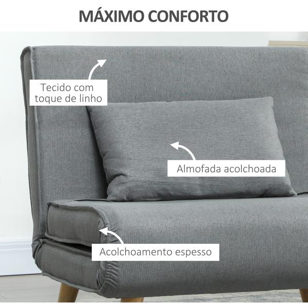Poltrona 2 em 1 Sofá Cama Individual Dobrável com Encosto Ajustável e Almofada Carga 125 kg 90x78x79 cm Cinza