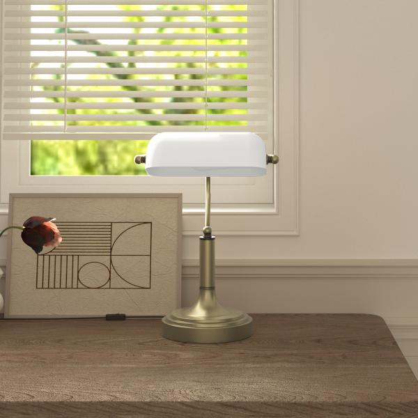 Candeeiro de Mesa Banqueiro Candeeiro de Mesa Vintage E27 com Ecrã Orientável a 45° 26,8x22x39,5 cm Branco