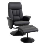 Poltrona Relax com Apoio para os Pés Estofada em PU Poltrona Relax Reclinável até 145° e Giratório 360° com Encosto Ajustável para Sala de Estar Dormitório Escritório 81x81x105cm Preto