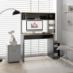 Secretária para Computador com Prateleira de 3 Níveis Mesa de Estudo com Suporte para CPU 114x45x138 cm Cinza e Natural