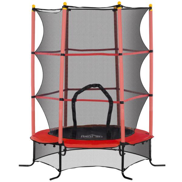 Trampolim para Crianças com Rede de Segurança e Estrutura de Aço para Interiores e Exteriores Carga 50 kg Ø163x190 cm Vermelho