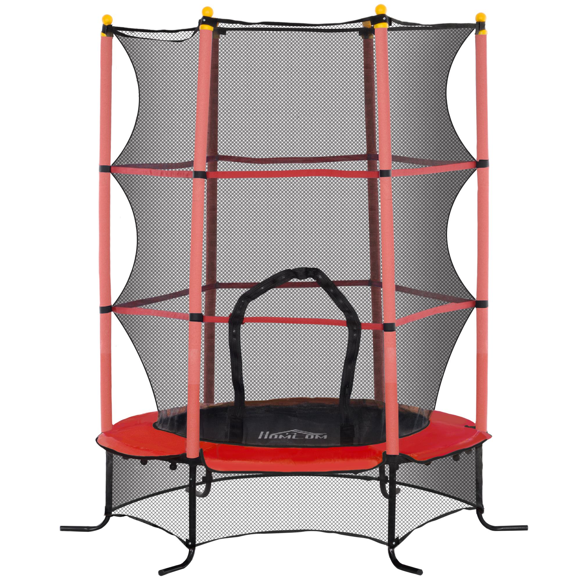 Trampolim para Crianças com Rede de Segurança e Estrutura de Aço para Interiores e Exteriores Carga 50 kg Ø163x190 cm Vermelho