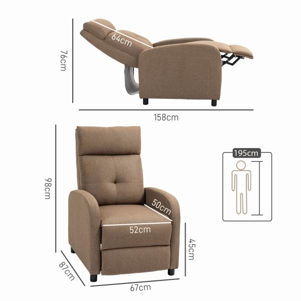 Poltrona Relax Reclinável até 155° Poltrona Reclinável Manual para Pessoas com Altura Inferior 195 cm 67x87x98 cm Marrom