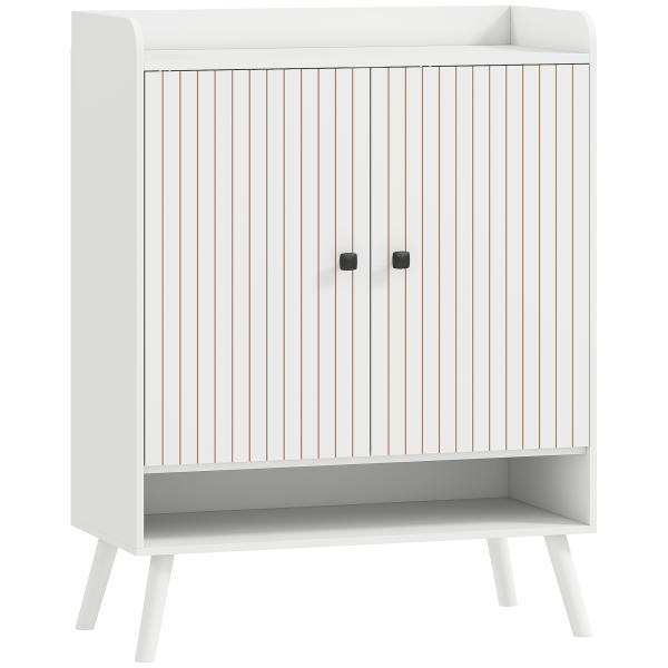 Sapateira de 2 Portas em Ripas Sapateira para Entrada com Prateleiras Ajustáveis Compartimento Aberto para 15 Pares de Sapatos 75x35x97 cm Branco