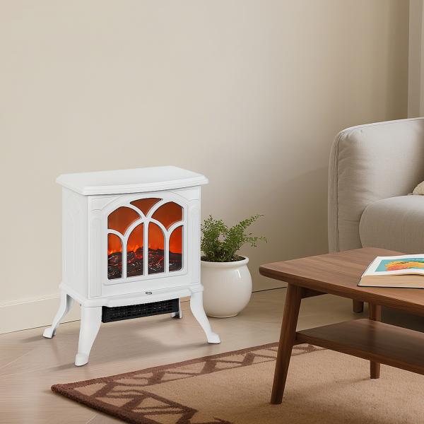 Lareira Elétrica 750/1500 W Lareira Decorativa com 2 Níveis de Potência Efeito Chama Área de Cobertura 15 - 20 m² 37,3x23,1x44 cm Branco