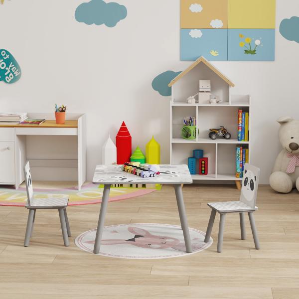 Conjunto de Mesa e Cadeiras para Crianças de 3 Peças Mesa Infantil com 2 Cadeiras Conjunto de Móveis para Atividades Cinza