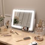 Espelho de Maquilhagem com Luzes 3 Modos de Iluminação Suporte para Telemóvel e Entrada USB 62,5x14x49,5 cm Branco