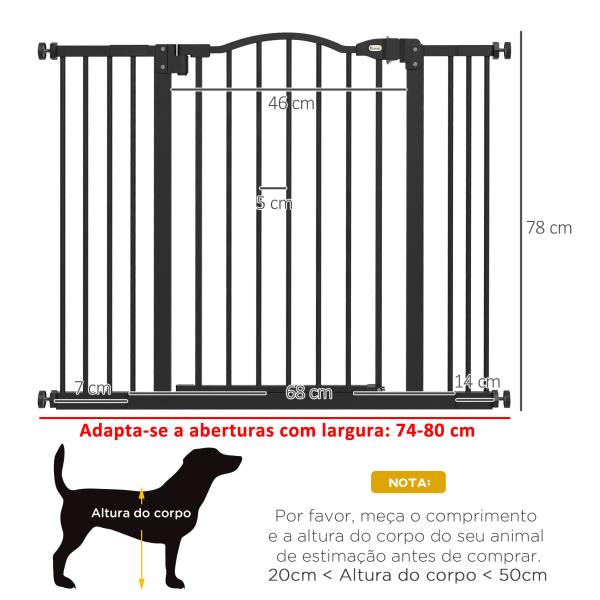 Barreira de Segurança para Cães com Largura Ajustável 74 - 100 cm e Extensões para Escadas e Portas Preto