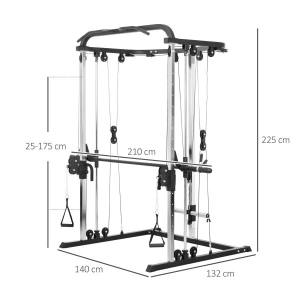 Máquina Multi Estação de Musculação Máquina de Musculação com Suporte para Agachamentos e Barra para Pesos 210x132x225 cm Preto