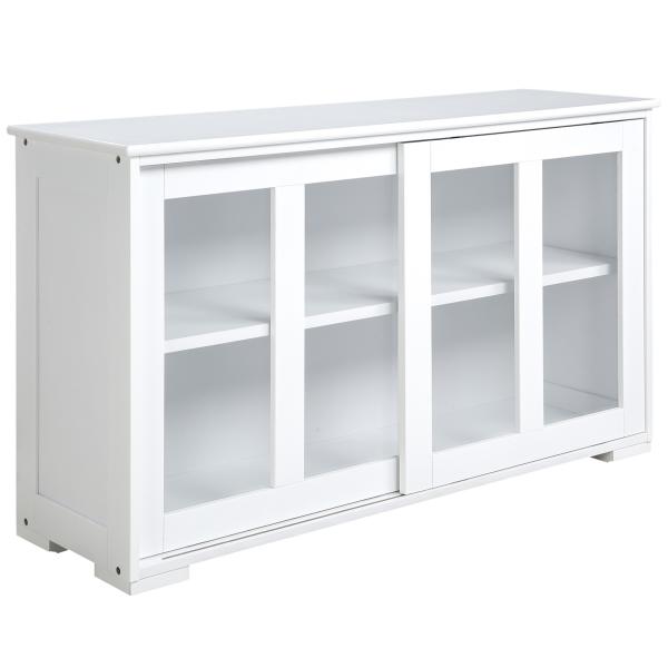Aparador de Cozinha Moderno Móvel Auxiliar com 2 Portas de Correr de Vidro e Prateleira Ajustável 107x33x62,5 cm Branco
