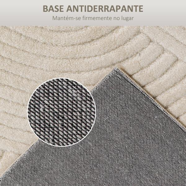 Tapete Sala de Estar 160x120 cm Tapete Pelo Curto Estilo Moderno Base Antiderrapante Tecida à Máquina Creme