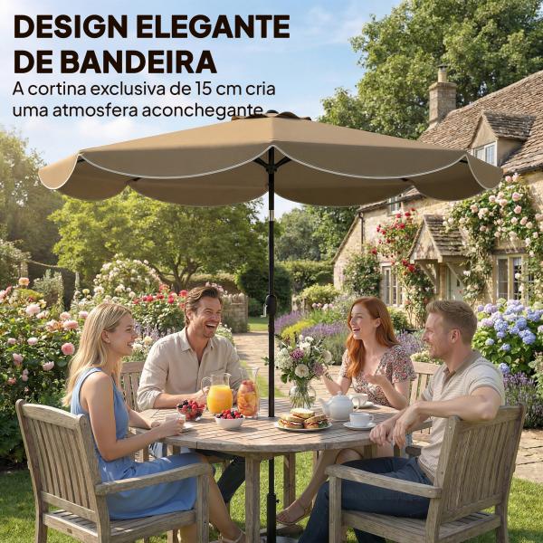 Chapéu de Sol para Jardim Ø2,7 m com Inclinação Ajustável em 3 Posições Manivela e Volante Cáqui