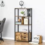 Estante para Livros com Armário e 2 Gavetas de Armazenamento Estante Estilo Industrial para Escritório Sala de Estar 58x24x122cm Marrom Rústico