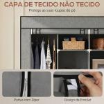 Armário de Tecido Portátil com Rodas, 10 Compartimentos, Espaço para Pendurar Roupa e Estrutura em Aço, Cinzento Escuro