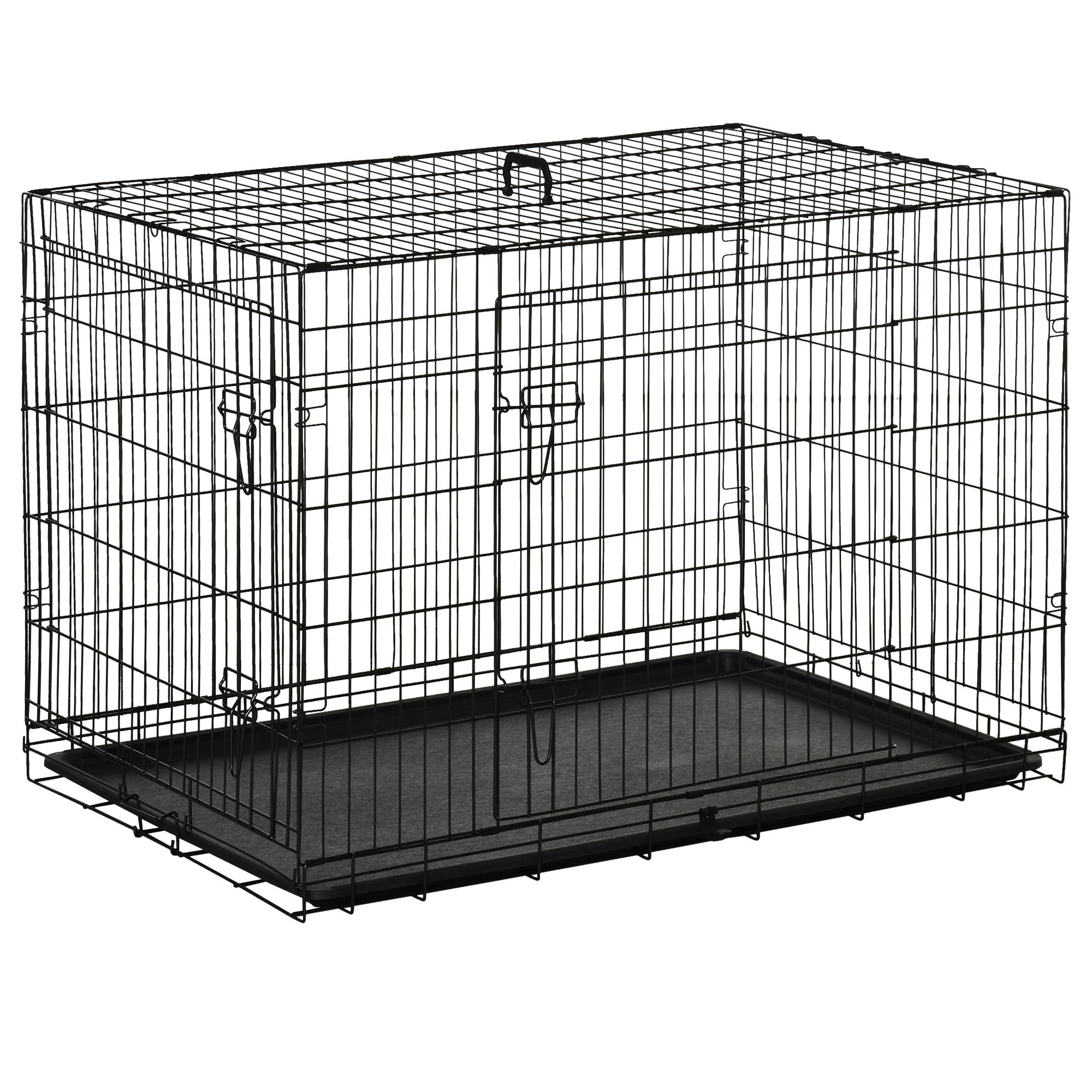 Gaiola para Cães Pequenos Gaiola para Animal de Estimação Dobrável com 2 Portas Alça de Transporte Bandeja Removível Aço 106x71x76cm Preto