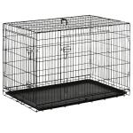 Gaiola para Cães Pequenos Gaiola para Animal de Estimação Dobrável com 2 Portas Alça de Transporte Bandeja Removível Aço 106x71x76cm Preto