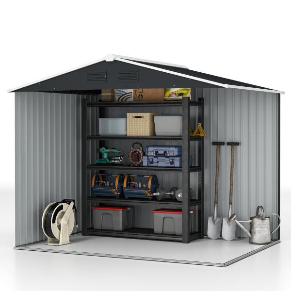 Abrigo de Jardim de 3,6 m² 236x174x190 cm para Armazenamento de Ferramentas com Portas de Correr e 4 Janelas de Ventilação Cinza