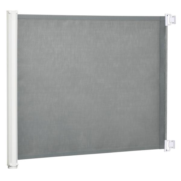 Barreira de Segurança para Cães Extensível Grade Retrátil para Animais de Estimação com Extensão Aço e Tecido de Textilene para Escadas e Portas 5,5 - 115x5,5x82,5cm Cinza