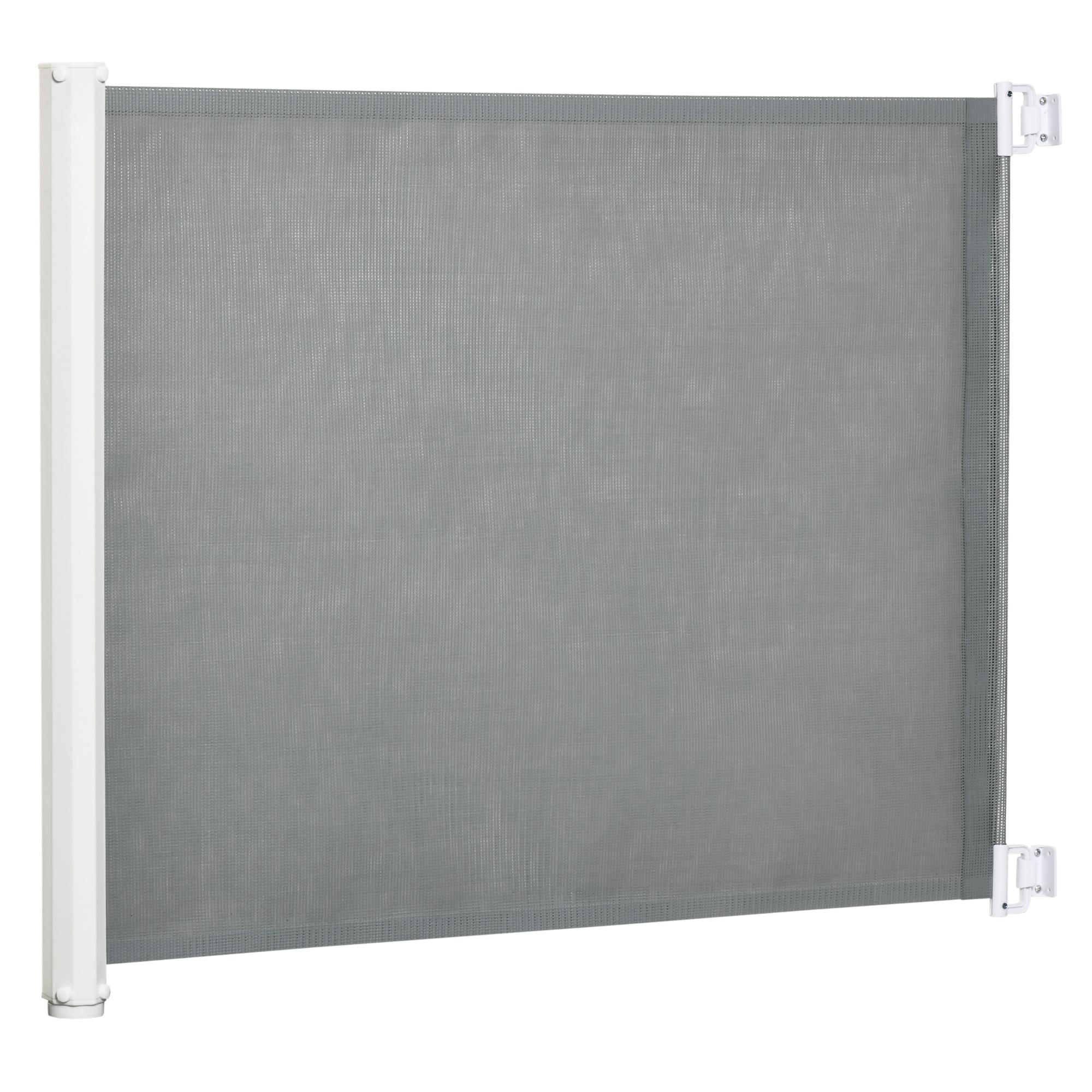 Barreira de Segurança para Cães Extensível Grade Retrátil para Animais de Estimação com Extensão Aço e Tecido de Textilene para Escadas e Portas 5,5 - 115x5,5x82,5cm Cinza