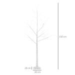 Árvore de Bétula 150cm de Altura com 210 Luzes LED em Branco Quente Ramos Flexíveis e Base para Decoração de Festas Aniversários Casamentos 20x20x150cm Branco