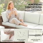 Conjunto de Jardim Exterior em Rattan de 6 Peças com Cadeira de Canto, 2 Cadeiras sem Braços, Apoio para Pés e Mesa Castanha