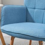 Poltrona de Sala de Estar Moderna Poltrona com Encosto Alto Apoio para os Braços Tecido de Linho e Pés de Madeira de Faia para Sala de Jantar Cozinha 71x76x101cm Azul