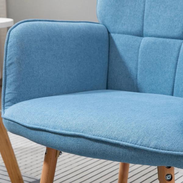 Poltrona de Sala de Estar Moderna Poltrona com Encosto Alto Apoio para os Braços Tecido de Linho e Pés de Madeira de Faia para Sala de Jantar Cozinha 71x76x101cm Azul