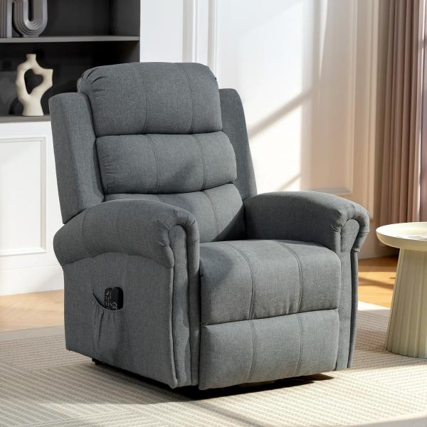 Poltrona Relax Reclinável Elétrica Elevatória com Massagem Vibratória e Calor, Comando à Distância, Cinzento