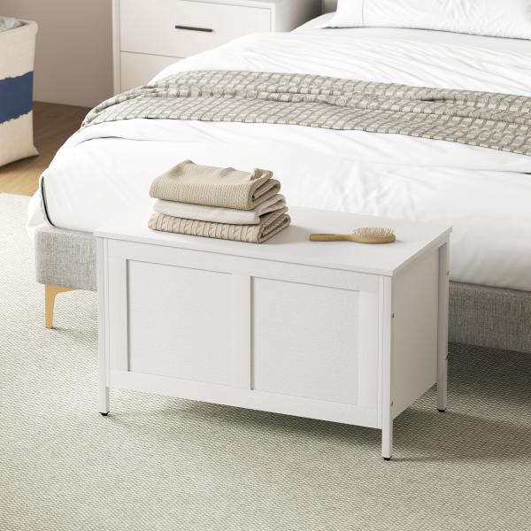 Baú de Armazenamento 95L Baú de Arrumação com Tampa Banco de Armazenamento com Dobradiça de Segurança 80x40x50 cm Branco
