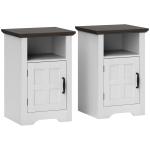 Conjunto de 2 Mesas Auxiliares para Sala Mesas de Cabeceira com Porta Estilo Celeiro e Prateleira Aberta 40x35x60 cm Branco