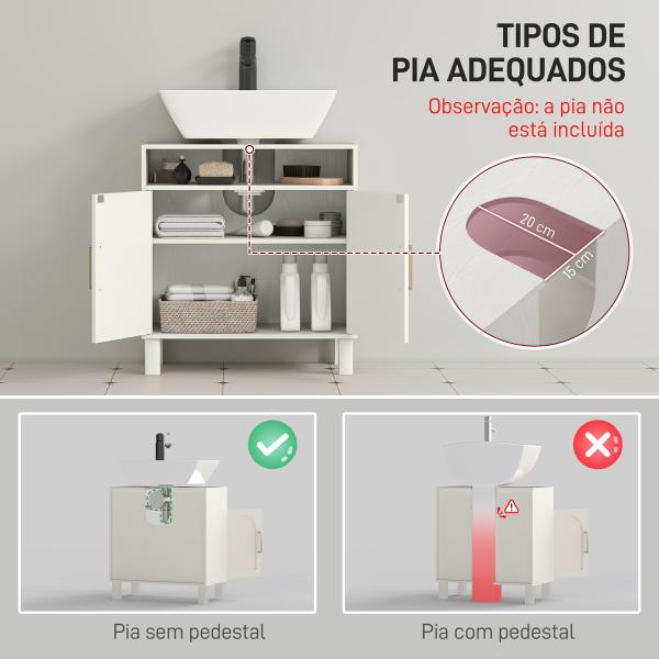 Móvel debaixo de Lavatório com Prateleira Ajustável para Lavatórios sem Pé 60x30x63 cm Branco Creme