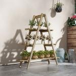 Suporte de Madeira para Plantas Dobrável de 3 Níveis com Estrutura em Forma de A para Jardim Pátio 100x36x112 cm Natural
