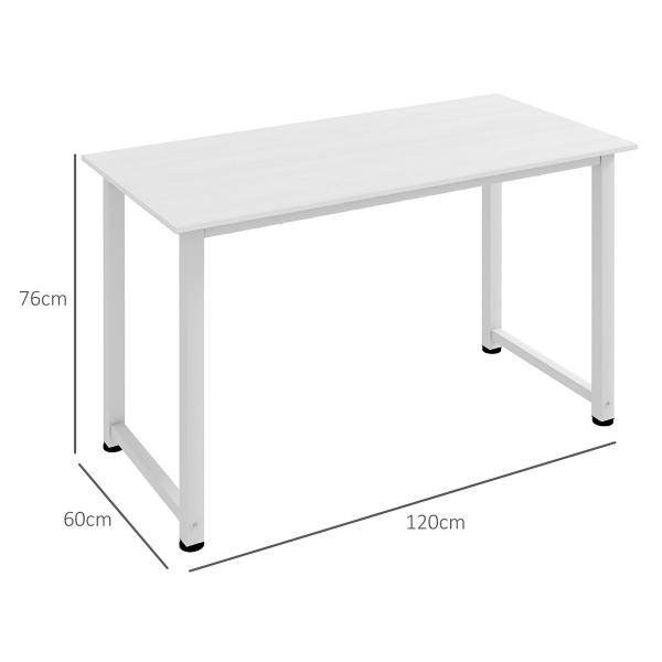 Secretária Moderna Mesa de Estudo com Estrutura de Aço e Pés Ajustáveis Mesa de Computador 120x60x76 cm Branco