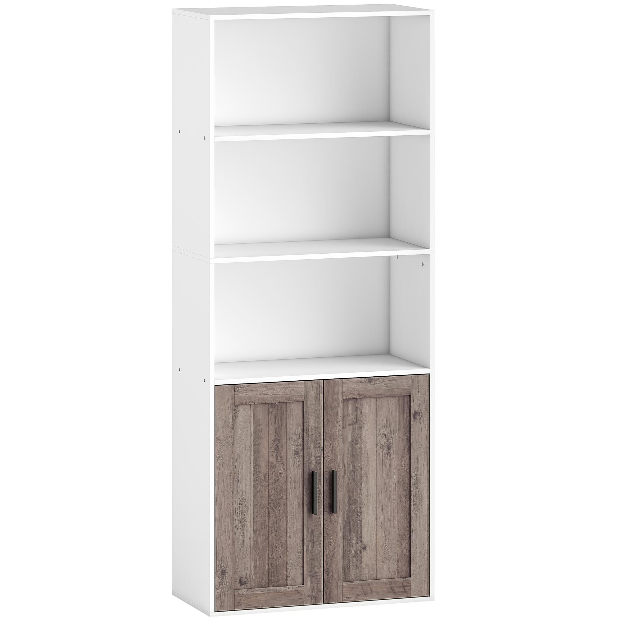 Estante para Livros Estreita Estante com Armário com Prateleira Ajustável 60x30x149,5 cm Branco e Castanho