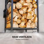 Suporte Metálico para Lenha 2 Níveis com 4 Ferramentas Ganchos e Base Elevada para Interior e Exterior 34x30x80 cm Preto