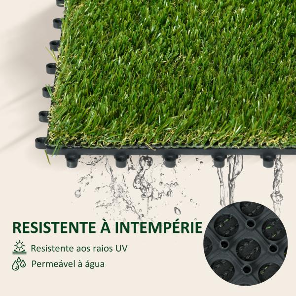 Relva Artificial 30x30cm 10 Peças com Altura de 25mm Alta Densidade 11000 para Exterior Pátio Terraço Verde