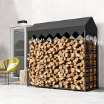 Suporte de Lenha Metálico para Exterior com Cobertura Impermeável, 186x70x185 cm, Preto