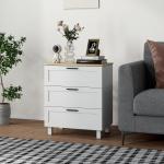 Cómoda Estreita com 3 Gavetas Cómoda de Quarto com Pés de Madeira Estilo Moderno 60x38x71 cm Branco
