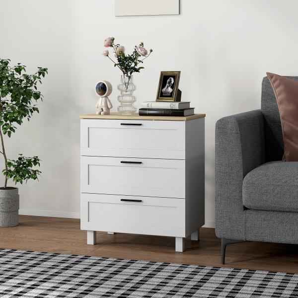 Cómoda Estreita com 3 Gavetas Cómoda de Quarto com Pés de Madeira Estilo Moderno 60x38x71 cm Branco
