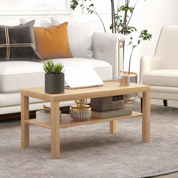 Mesa de Centro Moderna Mesa Auxiliar com Prateleira para Sala de Estar Escritório 90x45x44,5 cm Madeira