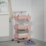 Carrinho de Cozinha Carrinho de Armazenamento com 4 Ganchos 3 Cestas Removíveis 3 Caixas Suspensas 42x38x86,5 cm Rosa