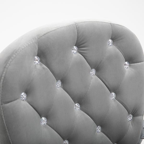 Cadeira de Escritório Estofada em Veludo Cadeira Giratória com Altura Ajustável e Decorações de Cristal 59,5x60,5x95 - 105 cm Cinzenta