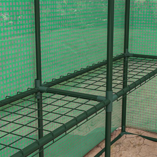Estufa de Jardim Estufa de Exterior com Prateleiras de 4 Níveis Porta com Fecho de Correr e Estrutura de Aço 244x180x210 cm Verde