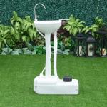 Lavatório Portátil para Campismo com Depósito de Água de 17L Dispensador de Sabão e 2 Rodas 51x33,5x103 cm Cinza Claro